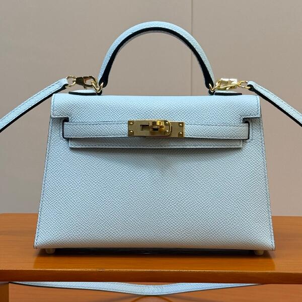 【エルメス HERMES】ミニケリー2 ブルーブリュム (T0) シェーブル ゴールド金具 (100%手縫い)